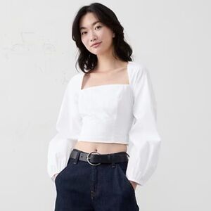 White Poplin Square-Neck Puff Sleeve Top